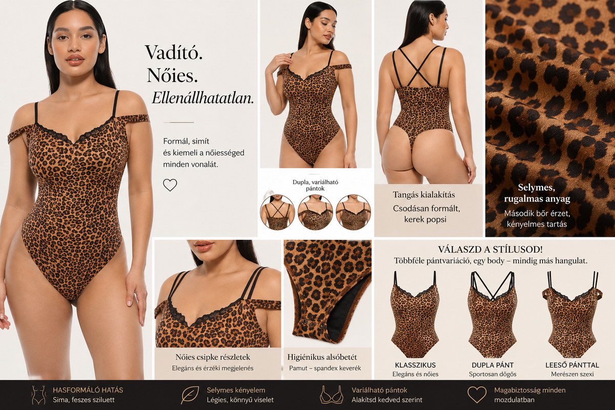 Leopárdmintás, duplapántos alakformáló body – Vadító nőiesség, ellenállhatatlan vonal