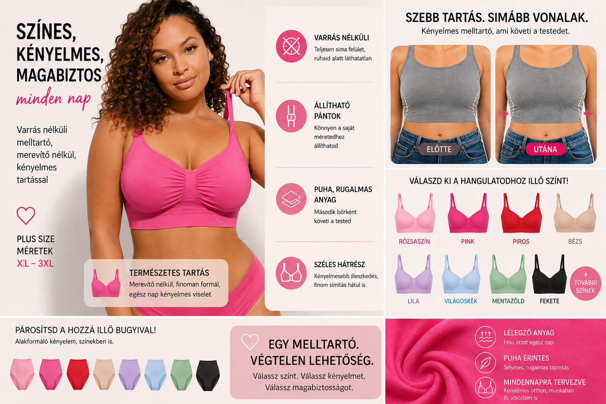 Színes, varrás nélküli melltartó – kényelmes tartás merevítő nélkül